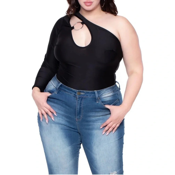 Curvy Sense Malia Cut-Out Bodysuit Onesie Black - Picture 3 of 5